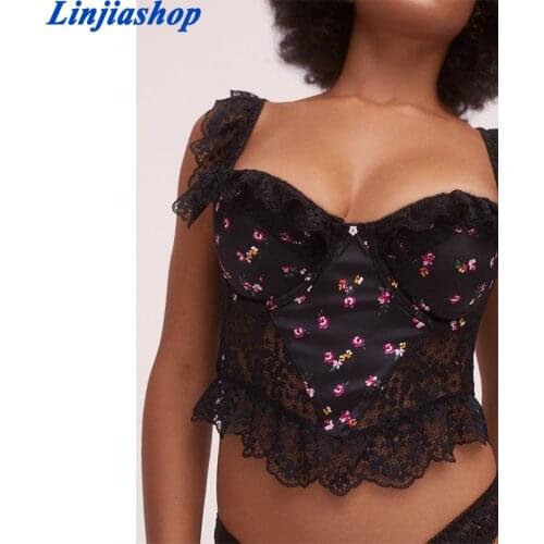 Romantic Lace Patchwork Crop Top Women Back Hollow Out Sleeveless Sexy Tank Top Vintage Black Fashion Summer Tops