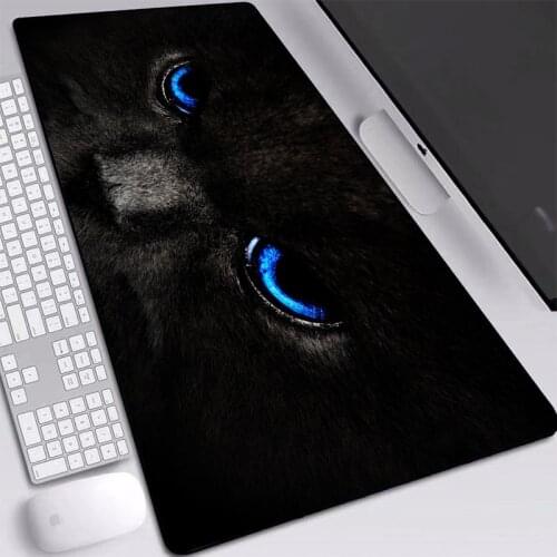 Animal Black Cat Blue Eyes Printed Pad HD Wallpaper Play Mat Big Personality Custom Table Mat Mice Pad for LOL DOTA Playing