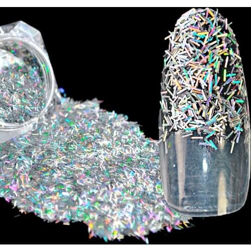 1 Jar 0.2*1.5mm Size Holographic Laser Silver Color Shining Nail Glitter Strips Slices Powder for DIY Nail Art Decoration N466