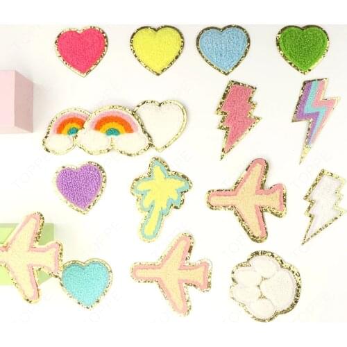 1Pc Sequin Chenille Embroidery Patches Rainbow/Lightning/Heart Patches Appliques Iron On Patches For Children jeans Clothes