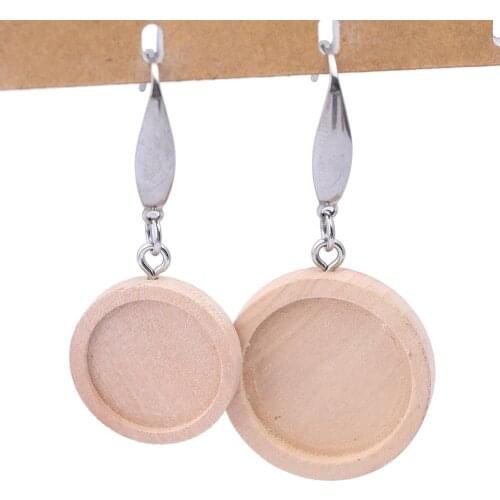 10pcs wood earring base blanks 16mm 20mm cabochon setting trays diy stainlesse steel ear wire hooks findings