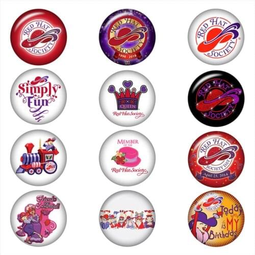 Red Hat Snap Button Charms Society Women Grandma Granny Glass Snap Button Jewelry Mixed
