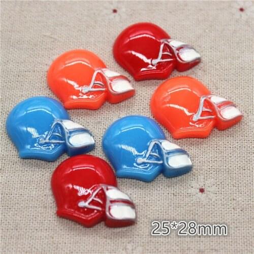 10pcs Mix Colors Kawaii Resin American Football Helmet Miniature Art Flatback Cabochon DIY Craft Decoration,25*28mm