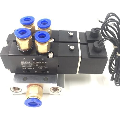 4V110-06 DC 12V 5 Way Dual Solenoid Valve Mufflers Base Quick Fittings Set