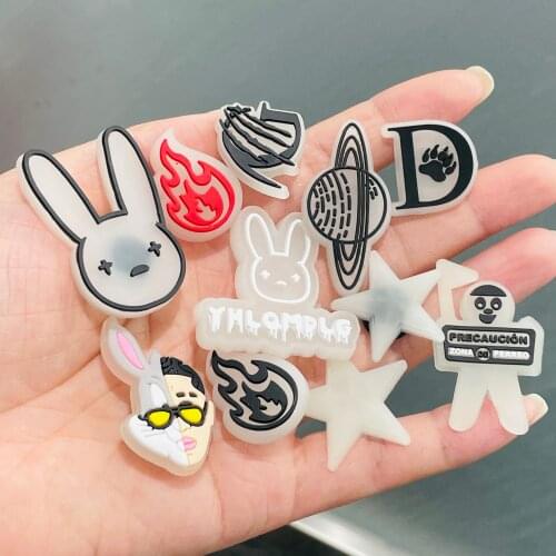 New 50Pcs Luminous Bad Bunny Rabbit Planet PVC Shoe Charms Noctilucent Star Glowing Shoe Accessories DIY Wristband Croc Jibz
