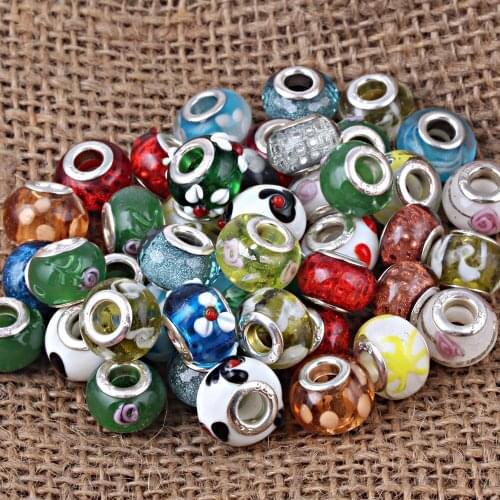 Free Shipping Cheap Mixed Colorful Charms Murano Glass Beads Fit Snake chain Bracelets Bangles 100pcs/ lots 3 style
