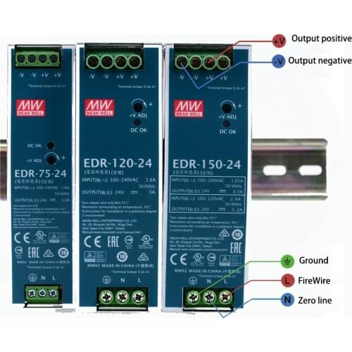 Mean Well EDR-75 EDR-120 EDR-150 Single Output Din Rail Switching Power Supply 12V 24V 48V meanwell LED Driver