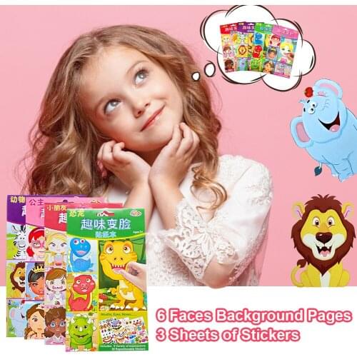 Children DIY Make a Face Sticker Books for Kids Toddlers New Puzzle Games Fun Toys Gift Cartoon Animal Princess Reusable Sticker