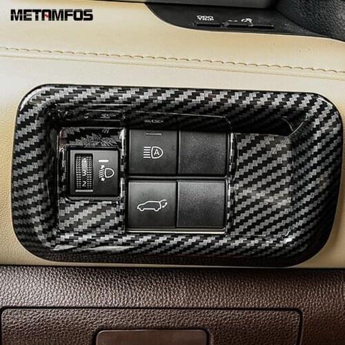 For Toyota Highlander Hybrid 2021 2022 Carbon Fiber Head Light Lamp Adjust Switch Button Cover Trim Sticker Car Accessories