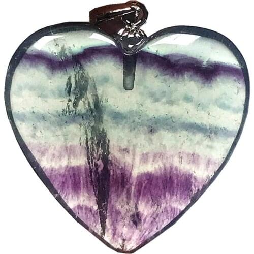 Top Natural Heart Fluorite Pendant Jewelry For Woman Lady Man 26x7mm Love Crystal Beads 925 Silver Purple Rainbow Gemstone AAAAA