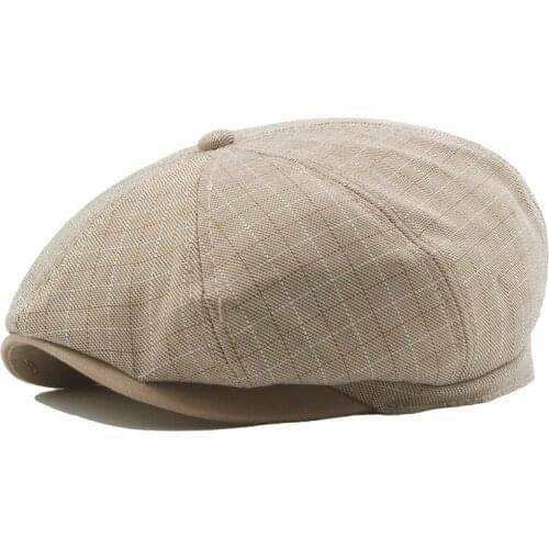 Classical Mens Newsboy Cap Hat Plaid Cotton Vintage Octagonal Short Brim Autumn Spring Fashion Stylish Woman Hat