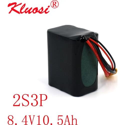 KLUOSI 7.4V 10.5Ah 2S3P 10Ah High Capacity UAV Rechargeable 8.4V Li-ion Battery for Various RC Airplane Quadrotor XH2.54-3P XT60