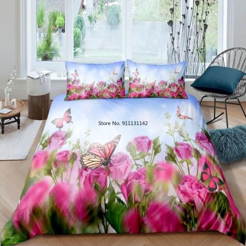 3D Butterfly Garden Print Bedding Set Fresh and Pastoral Style Home Textile 2/3 Double Queen Large Size Down Quilt Covers