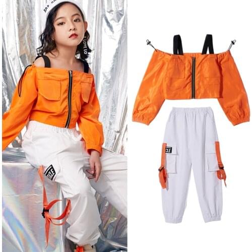 New Kids Jazz Dance Costume Girls Hip-hop Outfit Street Dance Tops Loose Pants Ballroom Performance Clothes Stage Costume BL1076
