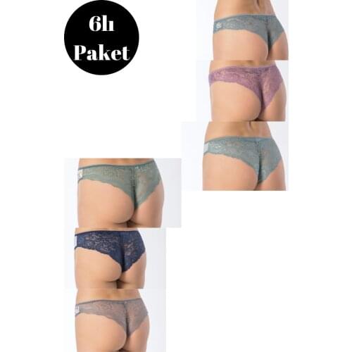 LUXXA 6'LI MIXED PRINT PATTERNED BACK LACE DETAILED WOMEN UNDERWEAR THE LINEN kit