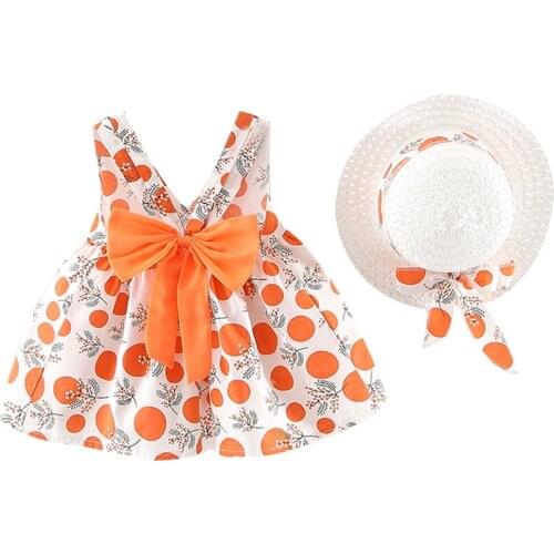 Summer Dress Girl Newborn Baby Kids Girl Sleeveless Strap Dot Print Bow Dresses Hat Set Bowkont Printed Baby Dress for Girls