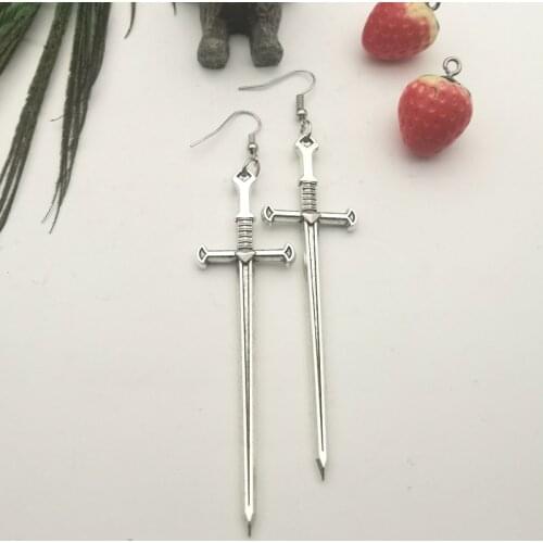 Swords Metal Hoop Earrings Witchy Warior Pagan Vikin Alternative Gothic Medieval Silver Color Classic Tarot CARDS Gift Women
