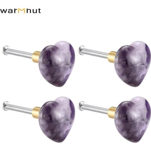 WarmHut Heart Rose Quartz Knobs Drawer Knobs Amethyst Crystal Gemstone Door Pull Mini Knobs Home Decor Cabinet Dresser Knobs