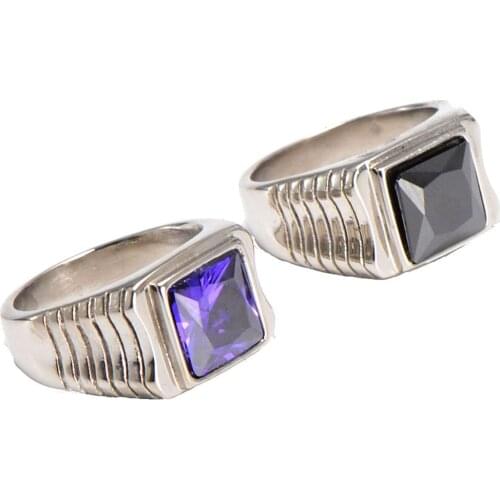 Mens 316L Stainless Steel Square Black Stone Gem Silver color Ring