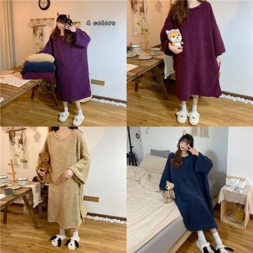 Night skirt autumn winter nightwear Japanese Korean style sleepwear women thick loose casual home wear soft bathrobe kimono robe