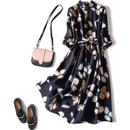 New Retro Chiffon Print Shirt Skirt Large Women Dress Fat Waist Loose Cover Plus Size Dresses