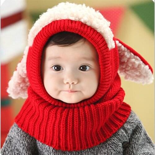 2021 New Baby Knit Hats Scarf Caps Earflap Cute Puppy Shawl Baby One-piece Hat Warm Baby Wool Hat
