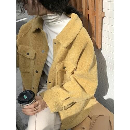 New Hot Female New Loose Plush Coat Shirt Jacket 2021 Early Spring Anti Sheepskin Coat Chic Versatile