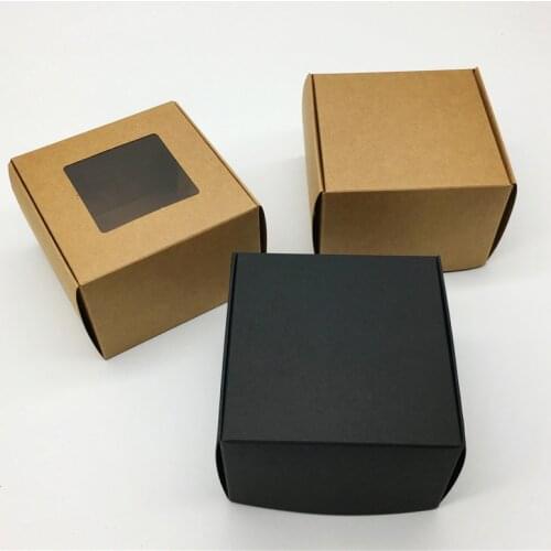 New Style Diy Clear Kraft Paper Window Gift Box Smll Square Candy Packaging Cardboard Display Boxes 9x9x6c