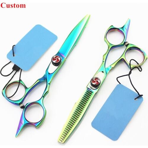 Custom logo Upscale japan 440c GREEN 5.5 inch hair scissors thinning scissor cutting barber shears makas hairdressing scissors