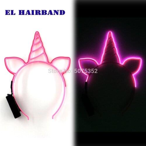 Kawaii Luminous Hairband Unicorn Hair Hoop EL Wire Headband Head Accessories Neon Light Up Headwear For Girls Birthday Party