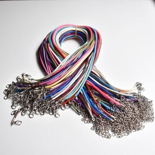 Wholesale 100pcs/lot 2mm mixed Wax Leather cord rope necklaces 45cm with Lobster clasp jewelry for diy pendants free shipping
