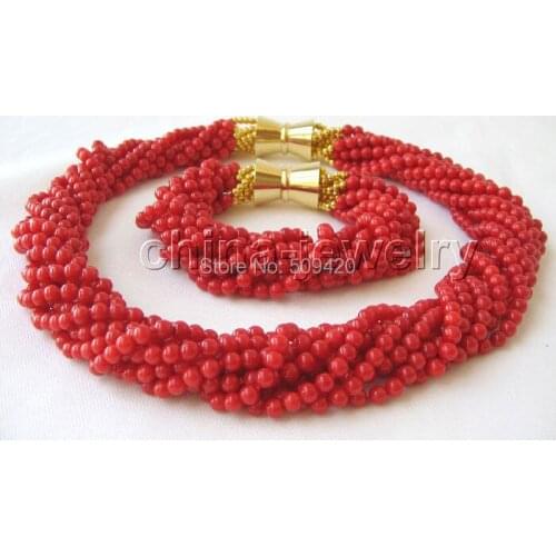 Wholesale>>Beautiful AAA 18" 10row 5mm natural red coral necklace & bracelet
