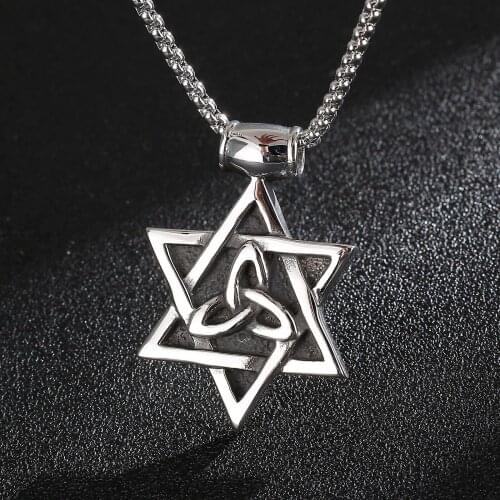 Six-Point Star-Shaped Silver Black Pendant Mens Fashion Hip-Hop 316 Stainless Steel Necklace Jewelry