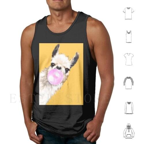 Bubble Gum Sneaky Llama In Mustard Yellow Tank Tops Vest Sleeveless Llama Cute Adorable Memes Chewing Gum Bubble Pink