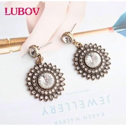 LUBOV Exaggerated opal Round Crystal Boucles Oreilles Pendan Earrings Women Drop Earrings Bijoux Acier Inoxydab