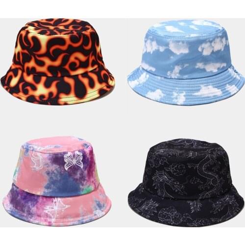 Tie dye,Butterfly,Fire,Cloud, Dragon Print Fisherman Hat for Men Women Outdoor Leisure Bucket Hat Visor Fishing Sun Hat Summer