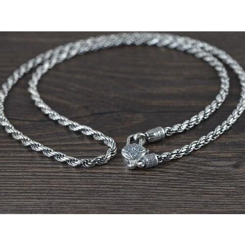 Steampunk 925 Silver Necklace Men Water Wave Chain Fine Jewelry Luxury Thick Silver Necklaces Jewellery Vintage Antique Link