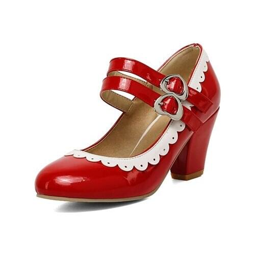 YQBTDL Girls Sweet Lolita Flower Edge Double Buckle Lace Bridal Wedding Shoes Women 7cm Heel Princess Dress Pumps 2021 New 34-43