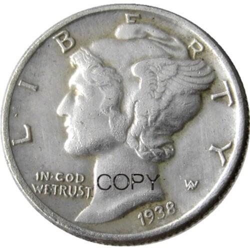 US Mercury Dime 1938 P/S/D Silver Plated Copy Coins
