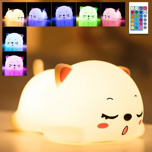 USB Night Light Cute Cats Touch Sensor Lamps Remote Control Table Room Decoration Night Lamp For Kids Gifts Bedside Lights