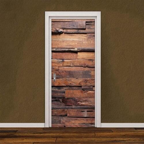 Waterproof Self-adhesive Removable Door Sticker Retro Wood Grain Wallpaper Living Room Bedroom Door Decor Decals DIY Wall Mural