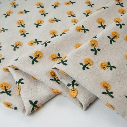 High quality cotton and hemp tissuThree dimensional embroidery of daisy fabric dress DIY tablecloth Robe fabric for dress