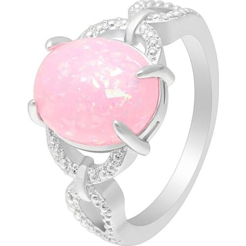 X-Jue Oval Sweet Pink Fire Opal Rings Jewelry Silver Color Wedding Engagement Ring For Women Size 6-10 Fashion Charm Finger Ring