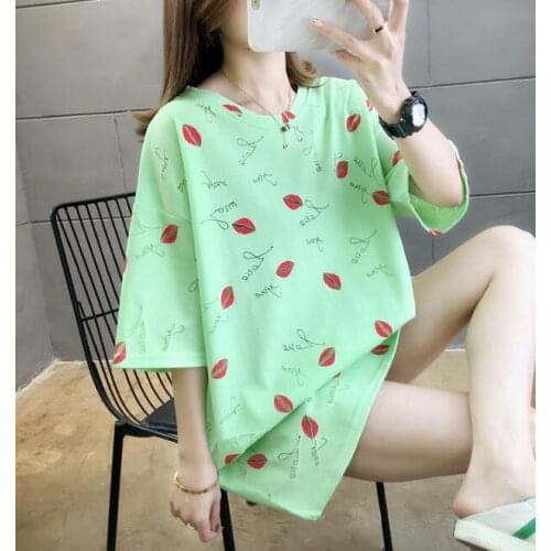 Womens Short-sleeved cotton T-shirt womens 2021 summer new student loose and wild plus size half-sleeved top