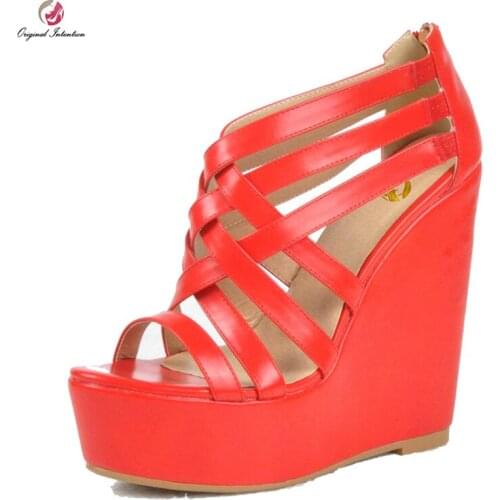 Original Intention Popular Women Sandals Elegant Platform Open Toe Wedges Sandals High-quality Red Shoes Woman Plus US Size 4-15