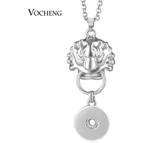 10pcs/lot Vocheng Ginger Snap Button Animal Lion Necklace Pendant Fit 18mm with Stainless Steel Chain NN-586*10