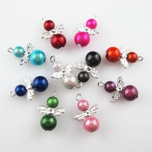 20 New Dancing Angel Charms Silver Plated Wings Mixed Beads Pendants 14x24mm