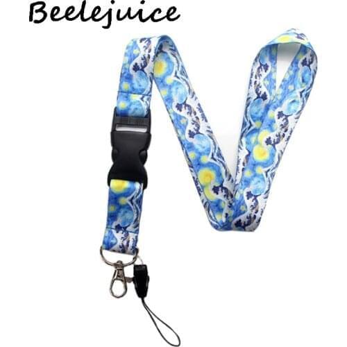 24pcs Kanagawa Hokusai Waves starry sky Funny art Lanyard Neck Key Strap for Phone Keys ID Card Cartoon webbings ribbons