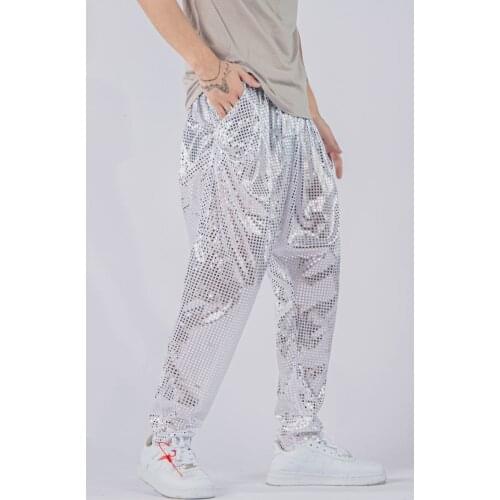 3 Colors Performance Pants Four Seasons Shiny Youth Festival High Elastic Harem Dance Pants Trend Hiphop Plus Size Trousers Thin
