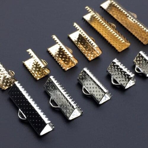 50pcs Metal Crimps End Caps Gold Silver Color End Fastener Connectors Clasps Jewelry Making for Flat Leather Cord